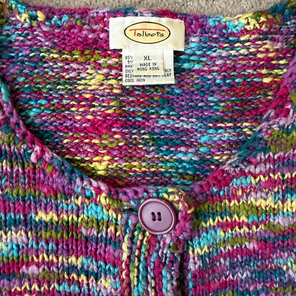 Vintage Talbots Women's Multicolor Cardigan Button Up Knit Heavy Cotton Sweater - Picture 3 of 7